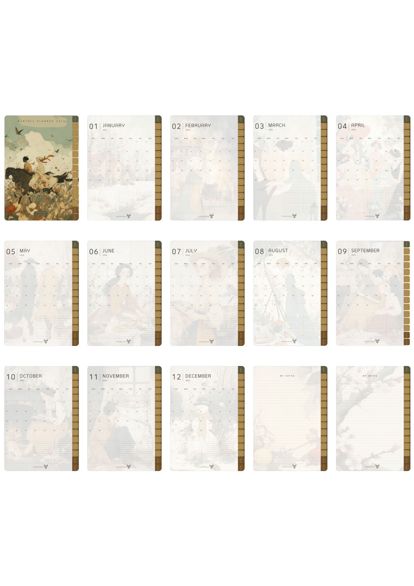 Quiet Saturdays Digital Monthly Planner for 2026